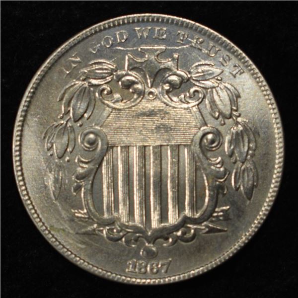 1867 NO RAYS SHIELD NICKEL CH BU