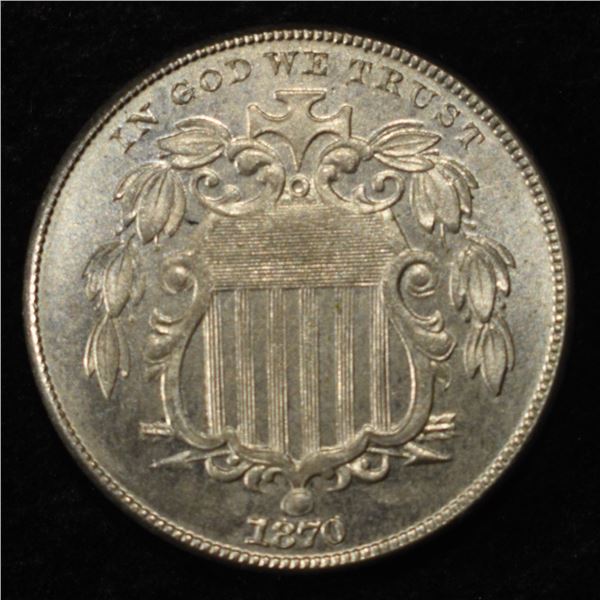 1870 SHIELD NICKEL CH TO GEM BU