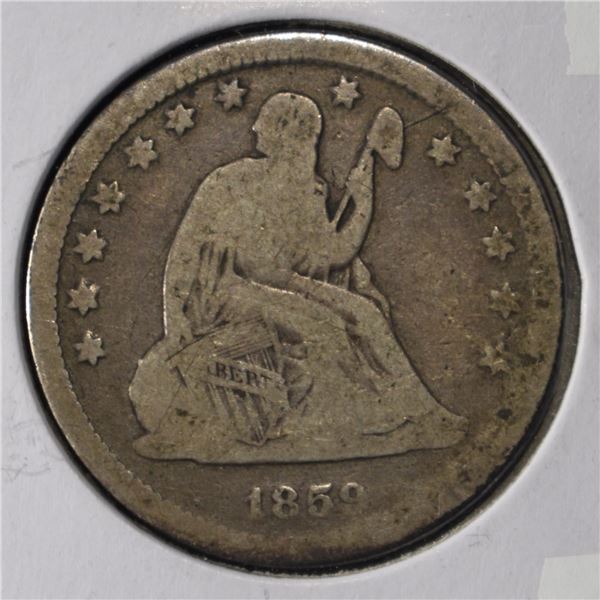 1859-O LIBERTY SEATED QUARTER VG