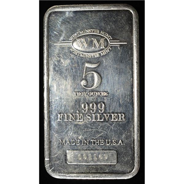 WESTMINSTER MINT 5 OZ .999 SILVER BAR