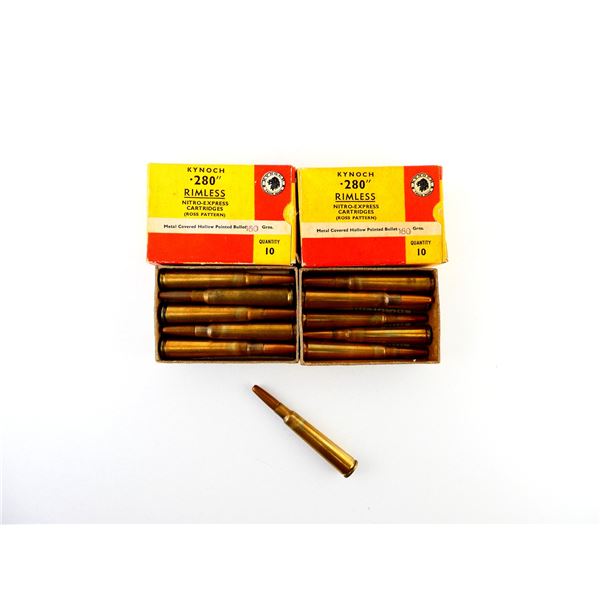 COLLECTIBLE KYNOCH .280 RIMLESS NITRO EXPRESS AMMO LOT