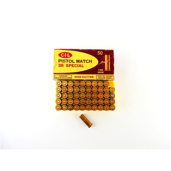 COLLECTIBLE CIL PISTOL MATCH .38 SPL AMMO AND NON-PRIMED BRASS CASES LOT