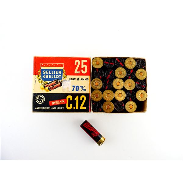 COLLECTIBLE SELLIER & BELLOT 12 GAUGE 2 3/4" SHOT SHELL AMMO LOT