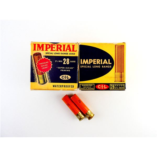 COLLECTIBLE ASSORTED IMPERIAL 28 GAUGE 2 3/4" SHOT SHELL AMMO LOT