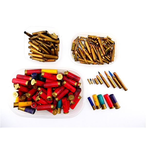RELOADED ASSORTED AMMO AND NON-PRIMED BRASS CASES LOT