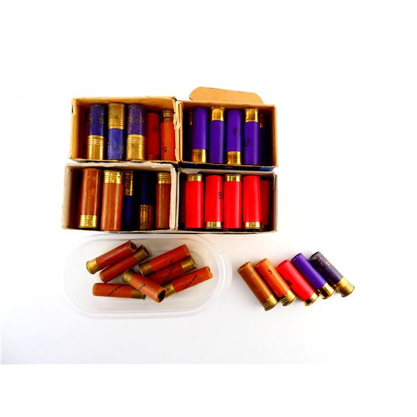 ASSORTED 12 / 16 GAUGE 2 3/4" SHOT SHELL AMMO AND NON-PRIMED SHOT SHELL HULLS LOT