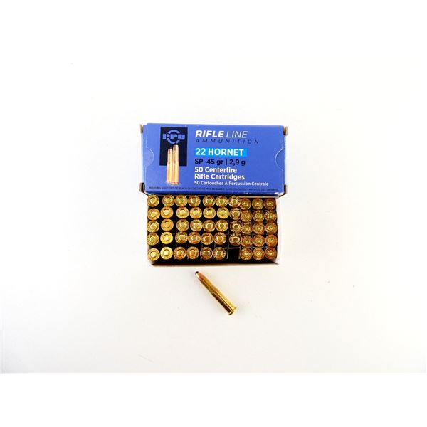 PPU .22 HORNET AMMO AND NON-PRIMED BRASS CASES LOT