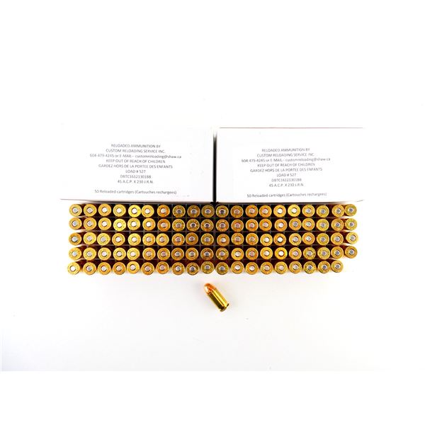 CUSTOM RELOADING .45 ACP FACTORY RELOADED AMMO LOT