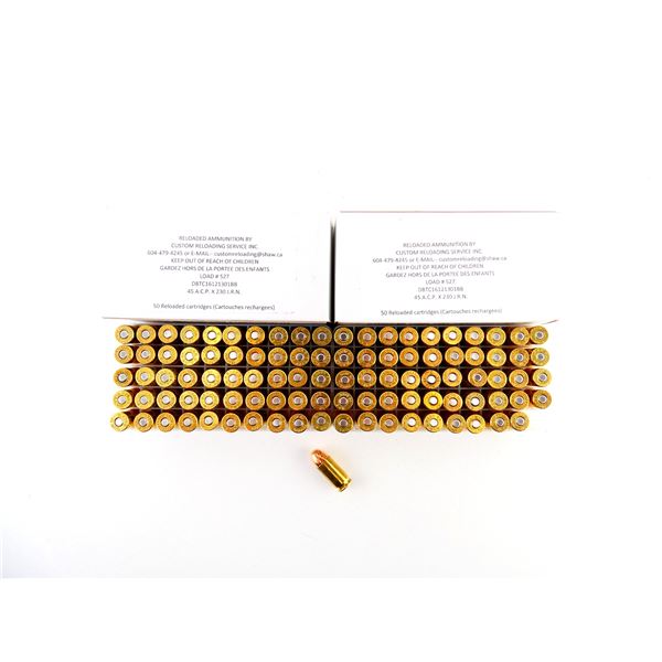 CUSTOM RELOADING .45 ACP FACTORY RELOADED AMMO LOT
