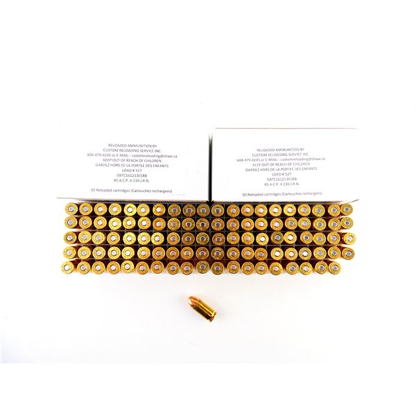 CUSTOM RELOADING .45 ACP FACTORY RELOADED AMMO LOT