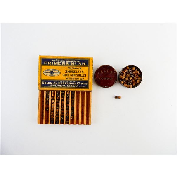 COLLECTIBLE ASSORTED DOMINION NO. 3 B PRIMERS AND ELEY PERCUSSION CAPS LOT