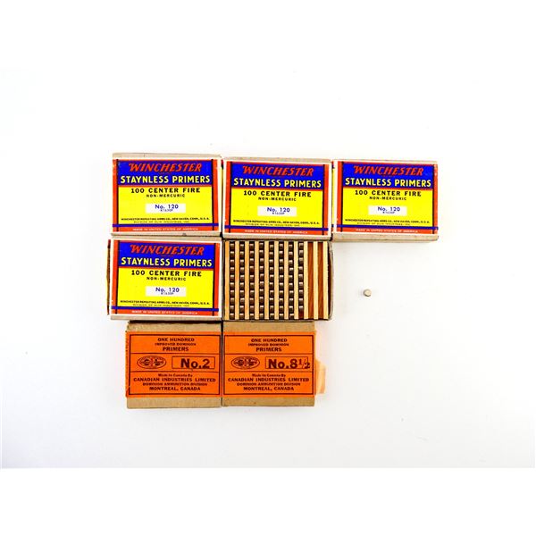 WINCHESTER5 NO. 120 STAYNLESS PRIMERS AND CIL NO. 2 EMPTY PRIMERS BOXES LOT