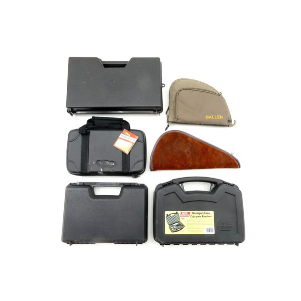 ASSORTED HARD PADDED AND SOFT PADDED HAND GUN CASES LOT