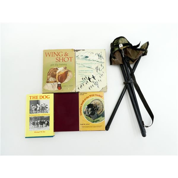 ASSORTED BOOKS AND VARIETY INT'L CAMO PORTABLE STOOL LOT