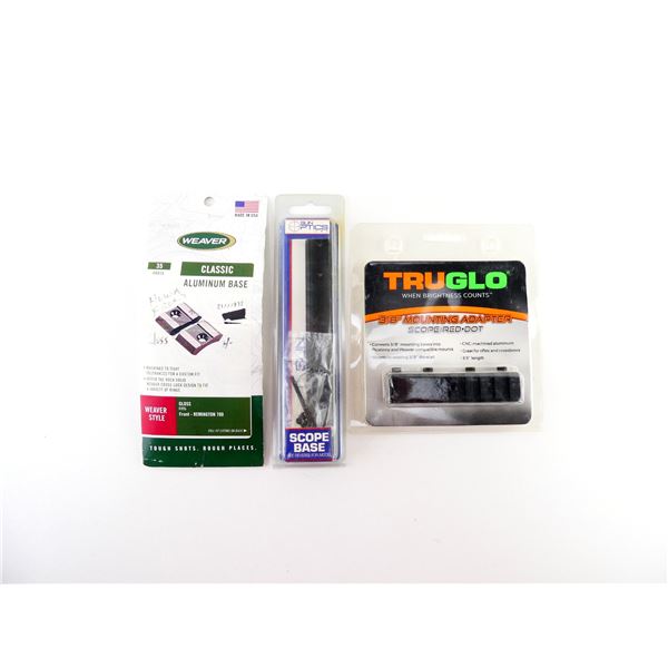 TRUGLO MOUNTING ADAPTER AND ASSORTED WEAVER / SUN OPTICS BASES LOT