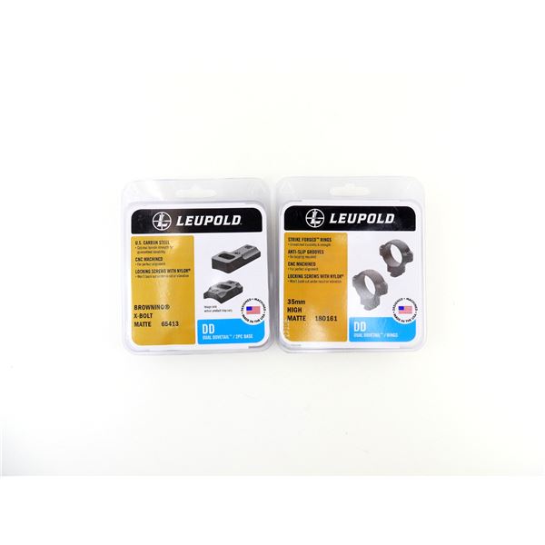 LEUPOLD BROWNING X-BOLT DUAL DOVETAIL BASE AND 35MM HIGH DUAL DOVETAIL RINGS LOT
