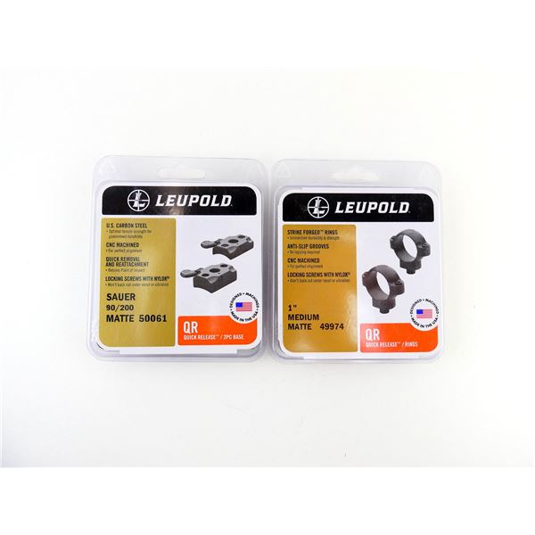 LEUPOLD SAUER 90 / 200 QUICK RELEASE BASE AND 1" MEDIUM QUICK RELEASE RINGS LOT