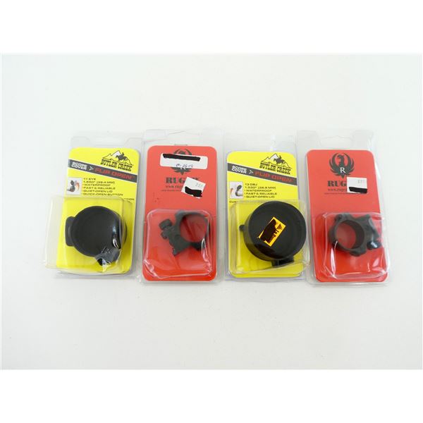 RUGER 1" SCOPE RINGS AND BUTLER CREEK FLIP-OPEN LENS COVERS LOT