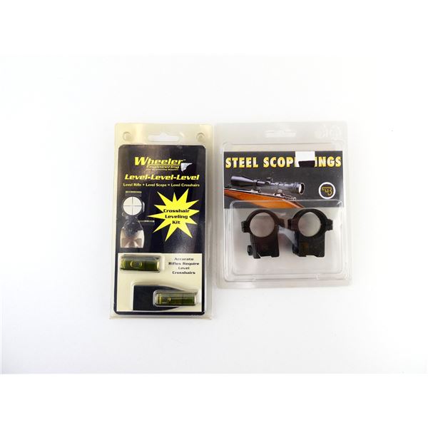 CZ 1" STEEL SCOPE RINGS AND WHEELER ENGINEERING CROSSHAIR LEVELING KIT LOT