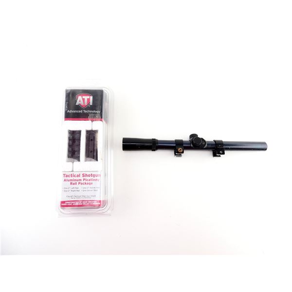 TASCO 4X15 SCOPE AND ATI TACTICAL SHOTGUN PICATINNY RAIL PACKAGE LOT