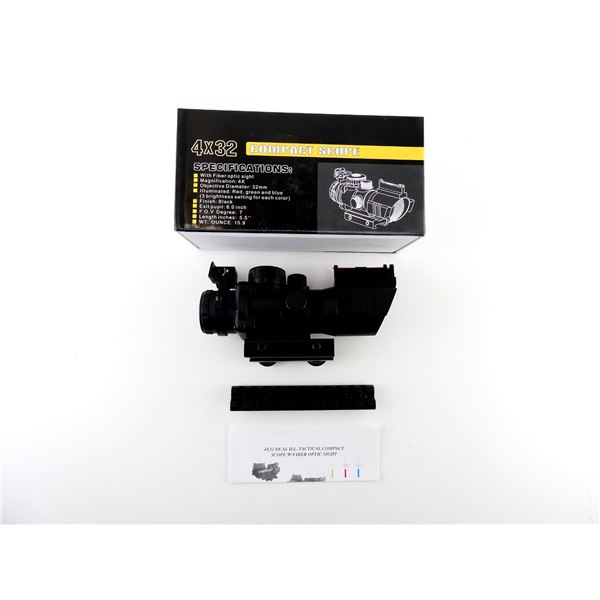 4X32MM ILLUMINATED TACTICAL COMPACT SCOPE WITH FIBER OPTIC SIGHT AND RAIL MOUNT LOT