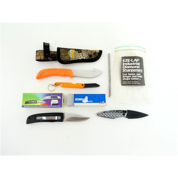 ASSORTED KNIVES AND SHARPENER LOT