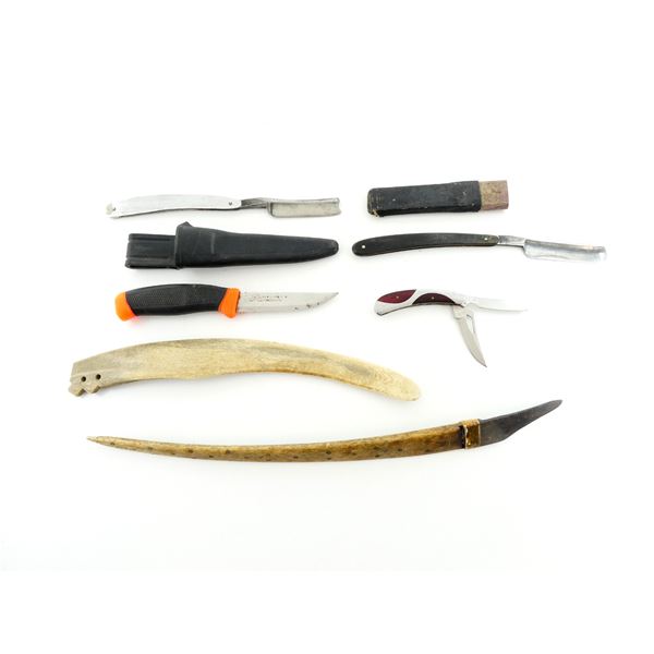 ASSORTED STRAIGHT RAZOR / BONE SPEAR / ETC. LOT