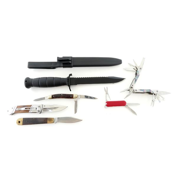 GLOCK FIELD KNIFE WITH SHEATH  & ASSORTED FOLDING KNIVES LOT