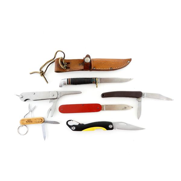 WESTERN BOULDER L48 HUNTING KNIFE & ASSORTED FOLDING KNIVES LOT