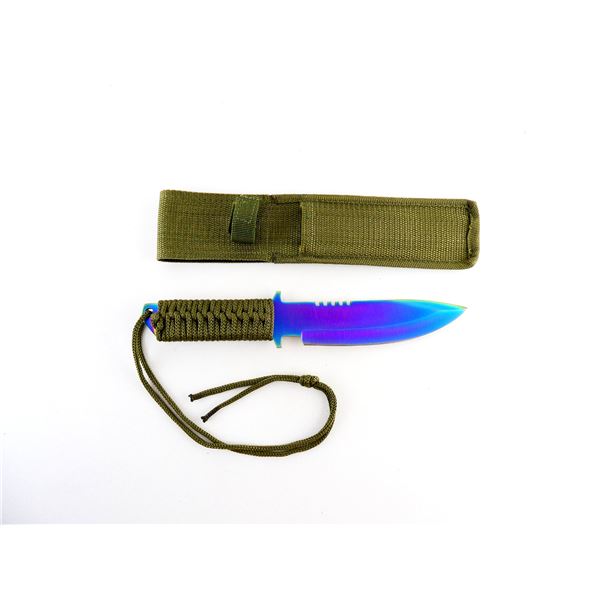 OLYMPIA SURVIVAL RAINBOW TITANIUM FINISH KNIFE WITH SHEATH