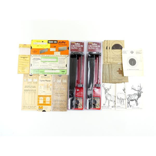 ALLEN CROSSBOW SLINGS AND ASSORTED MEASUREMENT CHARTS / TARGETS LOT