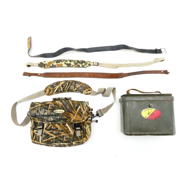 WATERFOWL AMMO BOX/STOOL, POUCH, SLING ETC. LOT