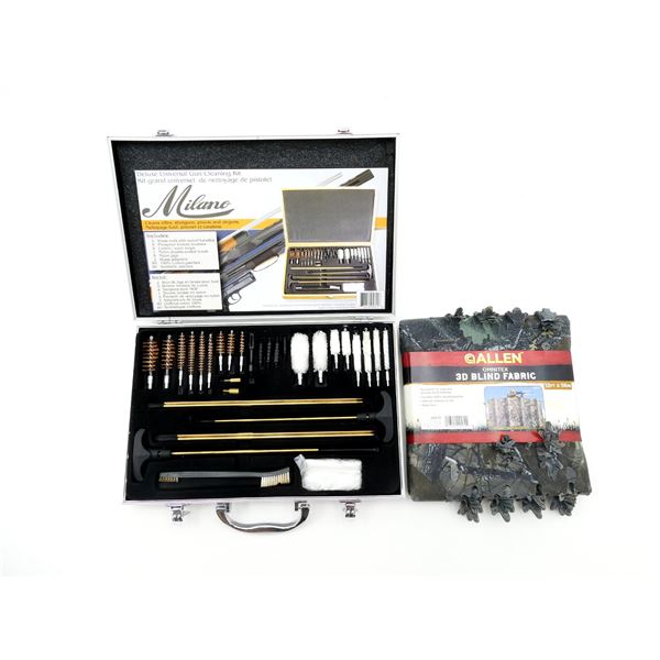 MILANO DELUXE UNIVERSAL GUN CLEANING KIT AND ALLEN OMNITEX 3D BLIND FABRIC LOT