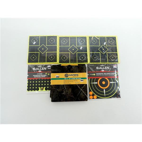 HUNTER'S SPECIALTIES CAMO NETTING AND ASSORTED TARGETS / PASTERS LOT