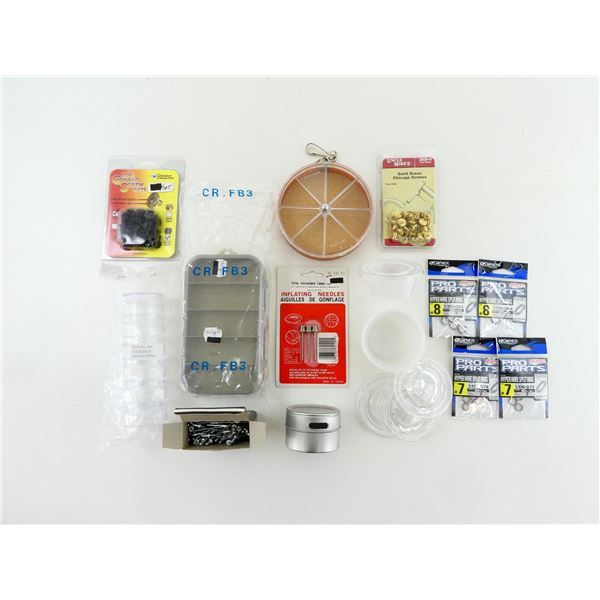 ASSORTED STORAGE CONTAINERS AND HARDWARE LOT