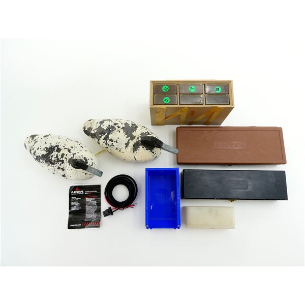 DECOY DUCKS AND ASSORTED STORAGE CONTAINERS / ETC. LOT