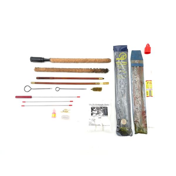 ASSORTED GUN CLEANING RODS AND ACCESSORIES LOT