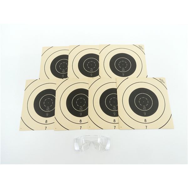 UNKNOWN CLEAR SHOOTING GLASSES & 25 PAPER TARGETS LOT