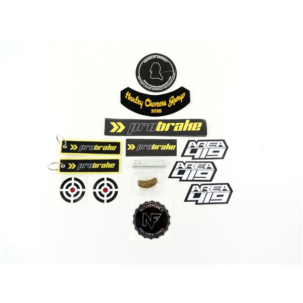 ASSORTED PATCHES, PINS & DECALS, ETC. LOT