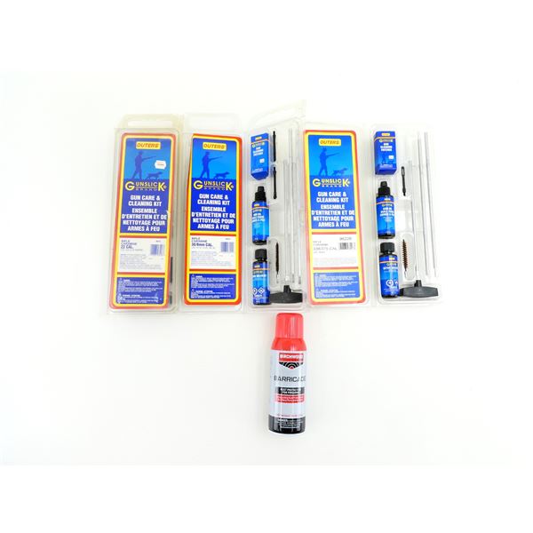 ** PICK UP ONLY ** ASSORTED OUTERS GUNSLICK RIFLE CARBINE CLEANING KITS AND BIRCHWOOD CASEY BARRICAD