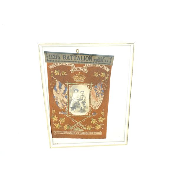 WWI CANADIAN C.E.F. FRAMED WALL HANGER WITH POST CARD