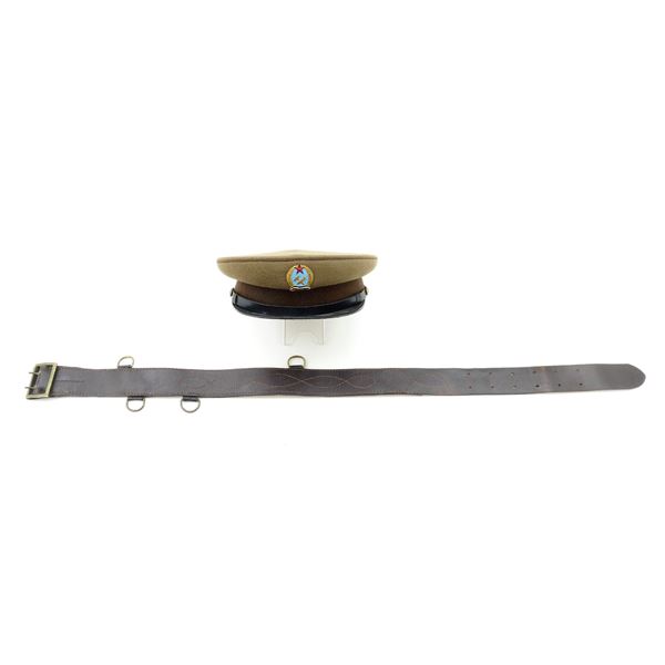 1945 TO 1956 HUNGARIAN MILITARY PEAKED CAP AND BELT LOT