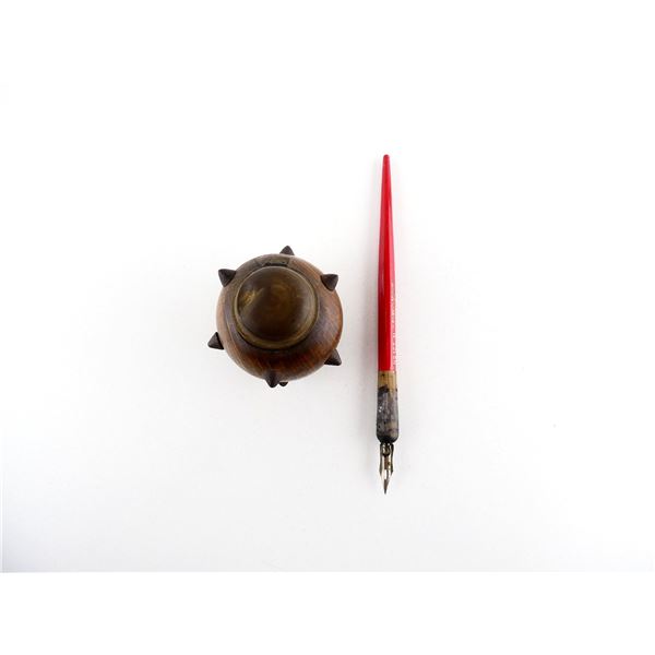 UNKNOWN MILITARY SEA MINE TRENCH ART INK WELL WITH PEN LOT