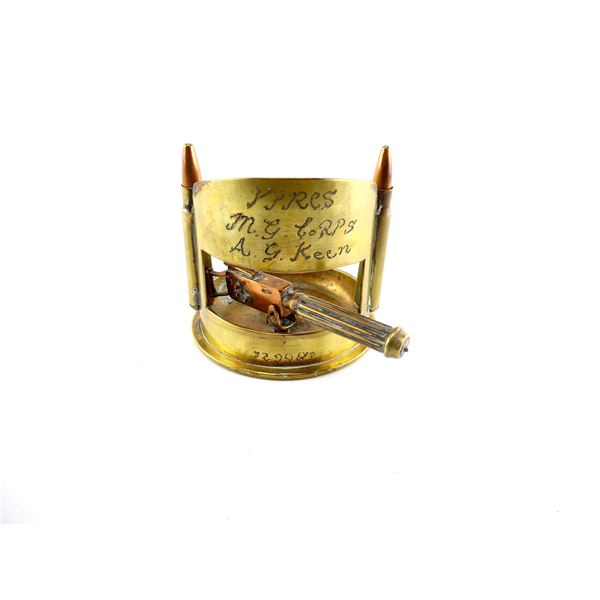 WWI GERMAN 75MM BRASS CASING TRENCH ART VICKERS MACHINE GUN
