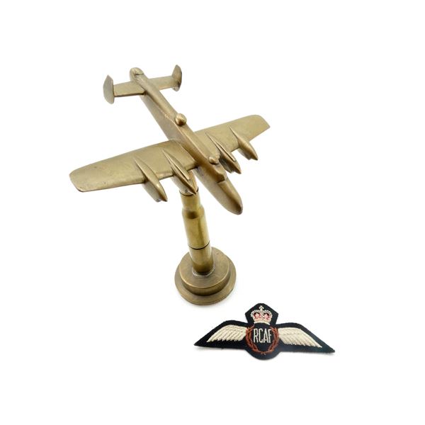 WWII STYLE BRITISH LANCASTER BOMBER TRENCH ART LIGHTER WITH RCAF BADGE