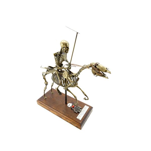 UNKNOWN BRASS DEATH RIDING HORSE FIGURE WITH BADGE / MEDAL LOT