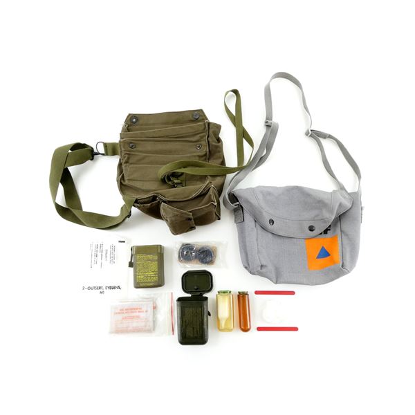 U.S. / DANISH MILITARY / CIVIL DEFENSE GAS MASK BAG AND ACCESSORIES LOT