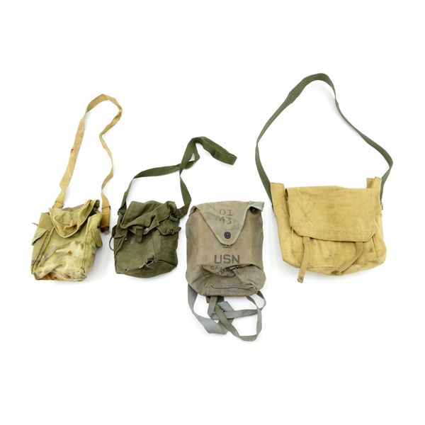 ASSORTED WWII / POST-WWII MILITARY GAS MASK CARRIERS AND FIELD PACK LOT