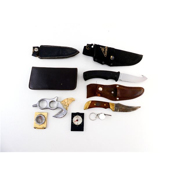 ASSORTED FIXED BLADE KNIFE / COMPASS / WHISTLE LOT