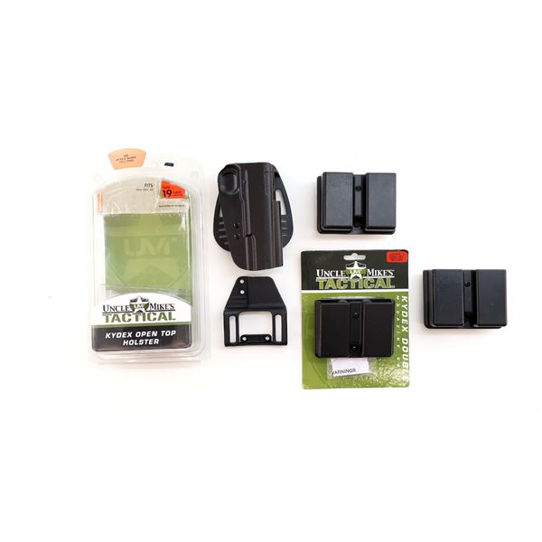UNCLE MIKE'S TACTICAL RYDER OPEN TOP HOLSTER & TACTICAL KYDEX DOUBLE MAGAZINE CASE LOT
